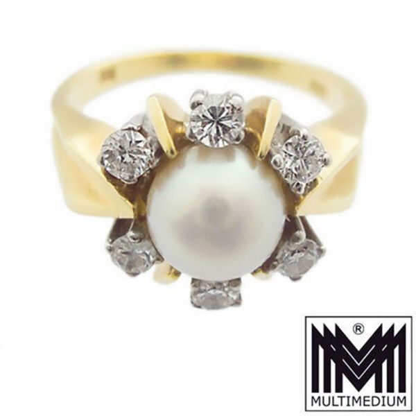 585er Gold Ring Akoya Perle Diamanten diamonds pearl 14ct 14k