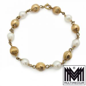 750 er Gold Zucht Perlen Armband Arm kette 18k 18ct pearl gold bracelet