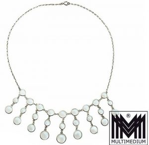 Jugendstil Mondstein Silber Collier Halskette moonstone silver necklace