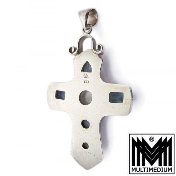 Silber Kreuz Anhänger Blautopas Aquamarin Bergkristall silver cross