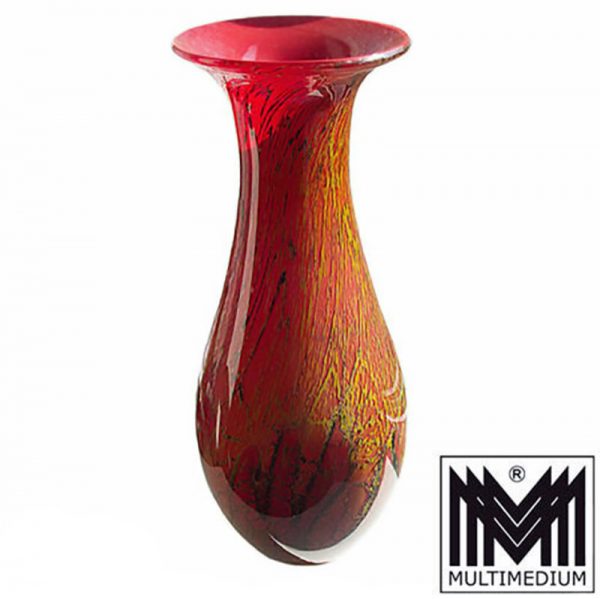Große Art Deco WMF Ikora Glas Vase rot 30er Jahre marmoriert H 43,8 cm Bodenvase