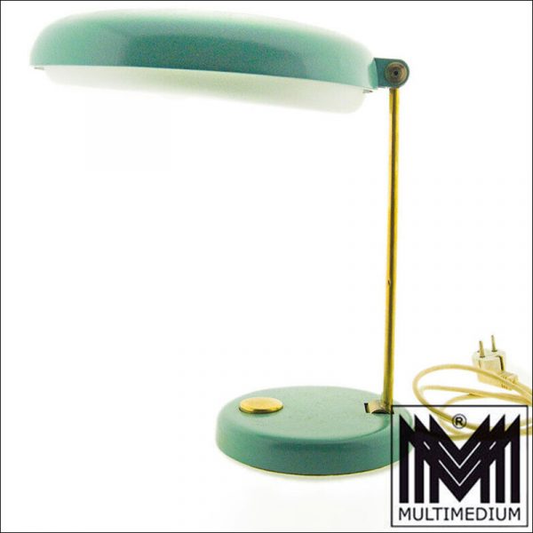 Vtg Kaiser Messing Schreibtisch Lampe 60er Jahre 2 Glühbirnen grün