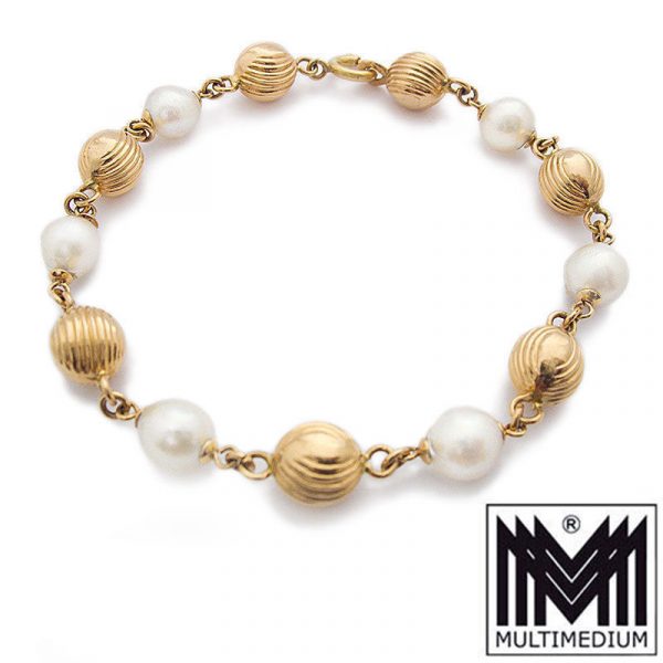 750 er Gold Zucht Perlen Armband Arm kette 18k 18ct pearl gold bracelet