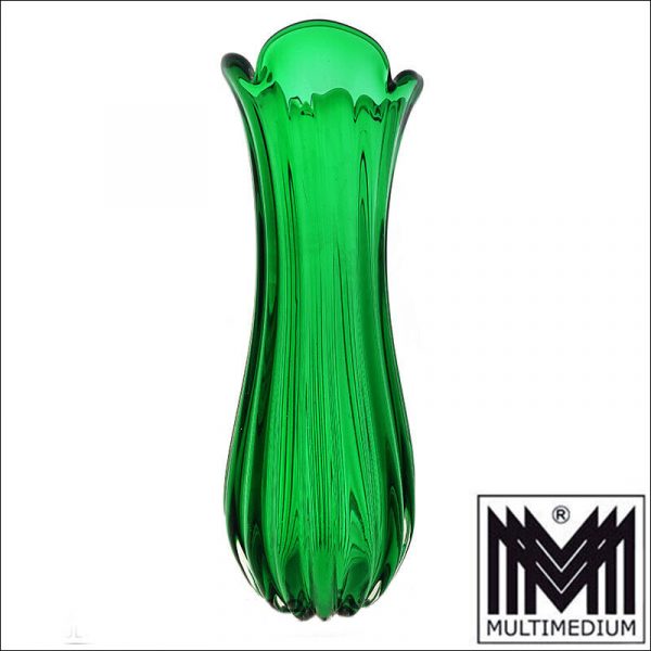 Murano Glas Vase Archimede Seguso Barovier & Toso Italy Grün ribbed – Bild 2