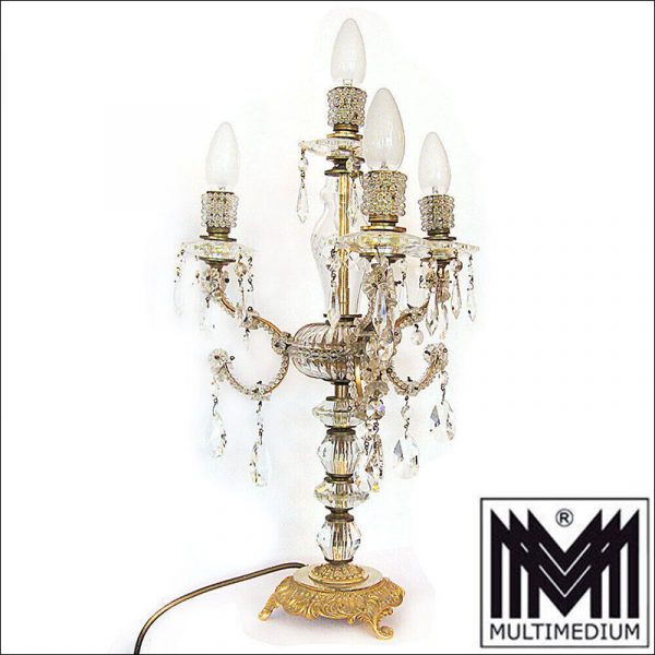 Murano Tischlampe Messing Lampe Kristall Glas geschliffen 50er 70er – Bild 2
