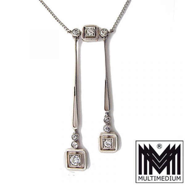 03 Art Deco 750 18kt Gold Lavaliere Collier Halskette diamond necklace