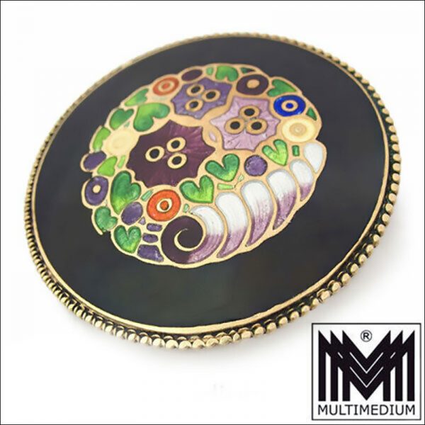 Jugendstil Emaille Brosche Blume wohl Hermann Häußler Theodor Fahrner