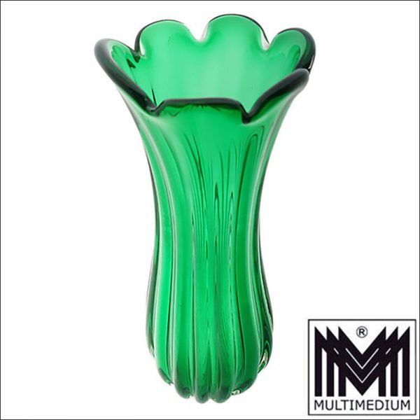 Murano Glas Vase Archimede Seguso Barovier & Toso Italy Grün ribbed – Bild 3