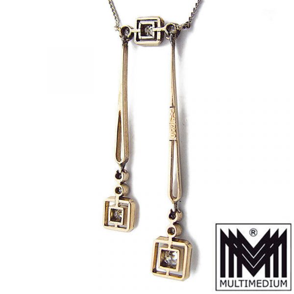 04 Art Deco 750 18kt Gold Lavaliere Collier Halskette diamond necklace