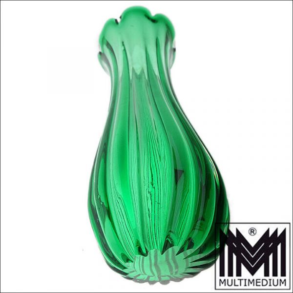 Murano Glas Vase Archimede Seguso Barovier & Toso Italy Grün ribbed – Bild 4
