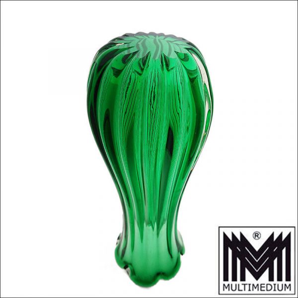Murano Glas Vase Archimede Seguso Barovier & Toso Italy Grün ribbed – Bild 5