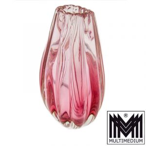 Flavio Poli für Seguso Vetri Darte Murano Glas Vase Rippenvase violett rot gerippt