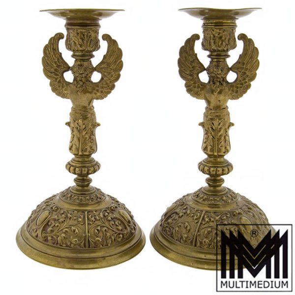 Figürlicher Engel Kerzenleuchter Messing Bronze Historismus Putto brass candle holder