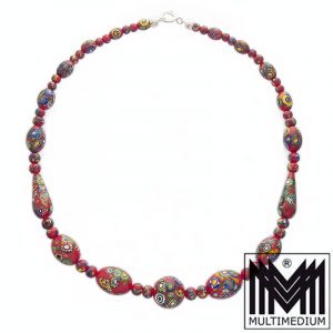 Vintage Murano Glas Kette Halskette 50er 60er Rot necklace millefiori
