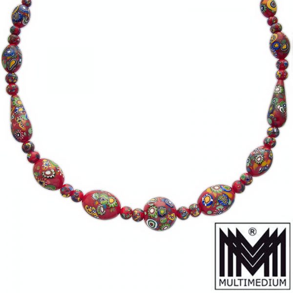 Vintage Murano Glas Kette Halskette 50er 60er Rot necklace millefiori