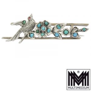 Antike Jugendstil Silber Türkis Brosche Taube silver brooch turquoise