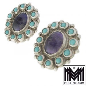 Vintage Matl Matilde Poulat Silber Türkis Ohrringe Handarbeit silver earrings turquoise