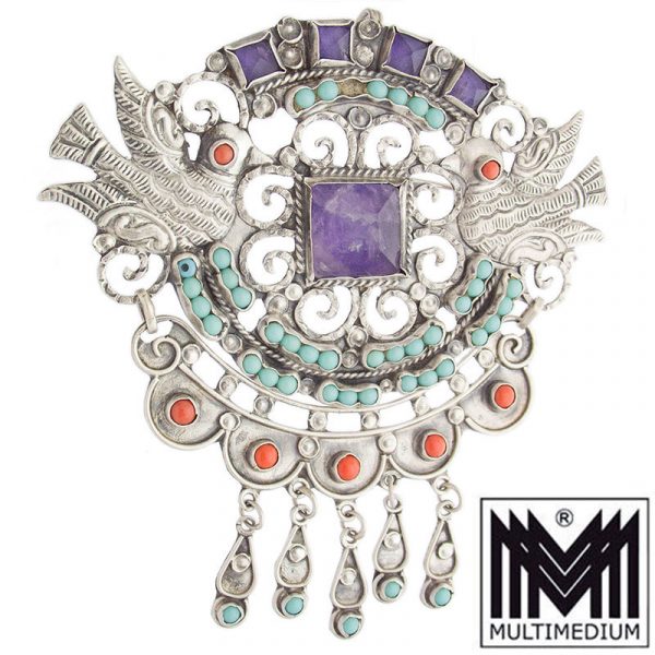 Escorcia Matl Poulat Style Silber Anhänger Brosche Türkis Paste silver pendant brooch turquoise