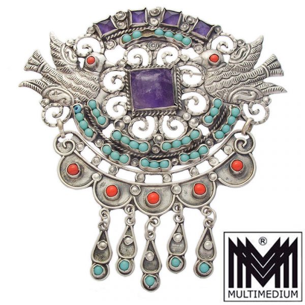 Escorcia Matl Poulat Style Silber Anhänger Brosche Türkis Paste silver pendant brooch turquoise