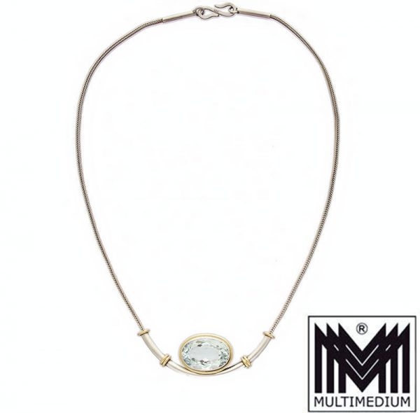 Aquamarin Silber Collier vintage vergoldet Halskette 80er Jahre necklace