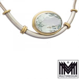 Aquamarin Silber Collier vintage vergoldet Halskette 80er Jahre necklace