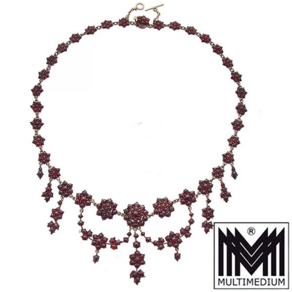 Antikes Tombak Granat Collier Halskette um 1880 tombac garnet necklace