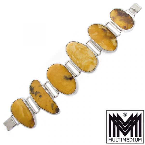 Modernist Butterscotch Bernstein Silber Armband 80er Jahre vintage amber silver bracelet