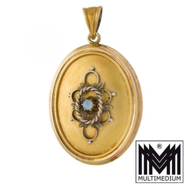 Biedermeier Historismus Silber Medaillon Anhänger vergoldet Opal