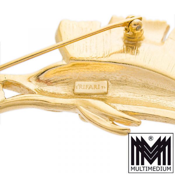 Trifari Schwertfisch Brosche vergoldet Faux Perle brooch gilt signed