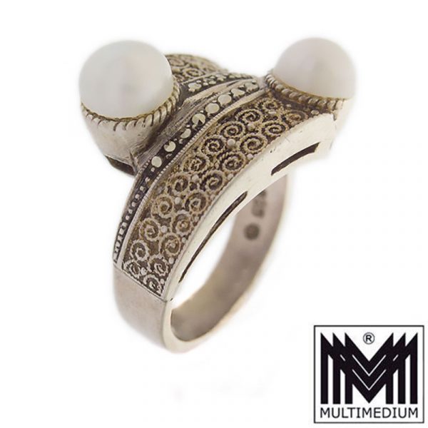 Theodor Fahrner Art Deco Silber Fingerring vergoldet Perlen silver gilt ring