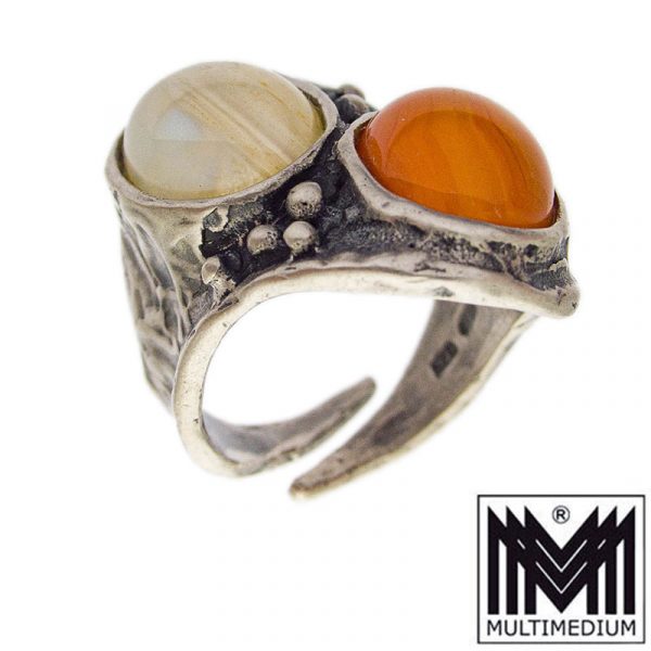 Perli Modernist Fingerring 60er Jahre Karneol Mondstein vintage ring carnelian moonstone
