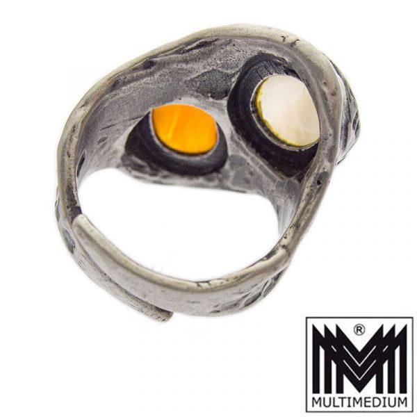 Perli Modernist Fingerring 60er Jahre Karneol Mondstein vintage ring carnelian moonstone