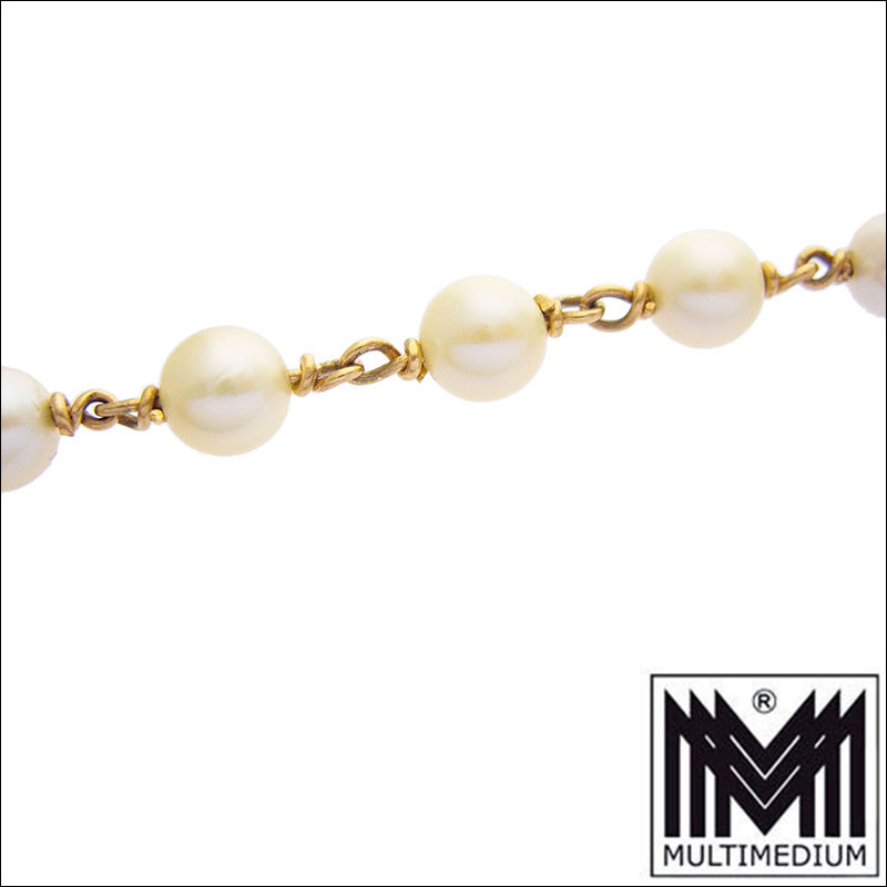 Gold Perlen Armband Arm kette 585 pearl gold bracelet