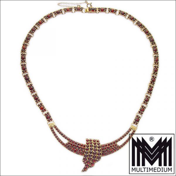 Art Deco Granat Silber Collier vergoldet Halskette silver gilt garnet necklace