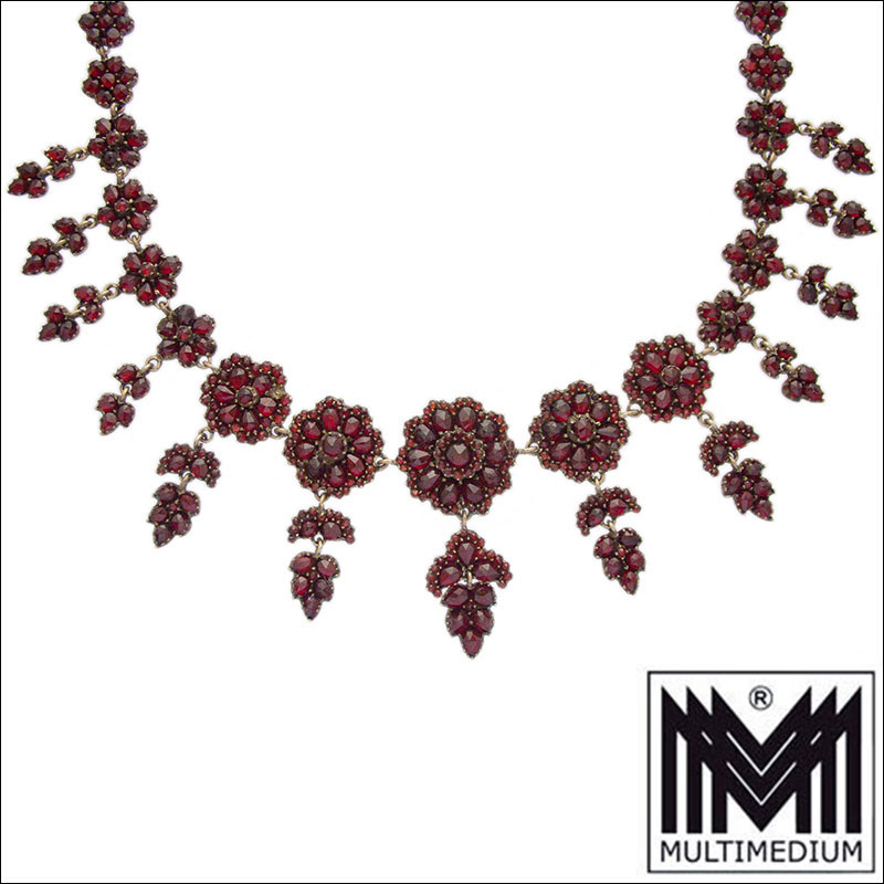 Antikes Tombak Granat Collier Halskette um 1880 tombac garnet necklace