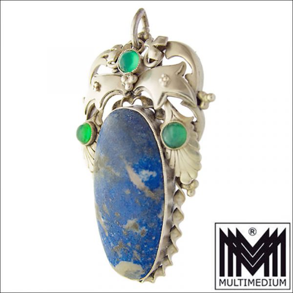 Art Deco Lapislazuli Silber Anhänger Chrysopras 30er Jahre silver Lapis Lazuli pendant