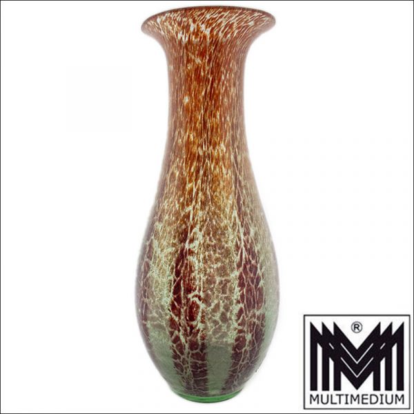 Große Art Deco WMF Ikora Glas Vase Grün Braun 30er Jahre marmoriert H 43 cm Bodenvase