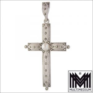 Theodor Fahrner Art Deco Silber Kreuz Anhänger Markasit silver cross
