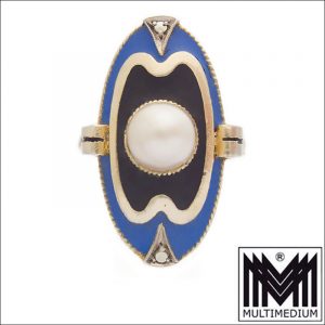 DEA Art Deco Silber Emaille Ring Theodor Fahrner Pforzheim Perle Markasiten