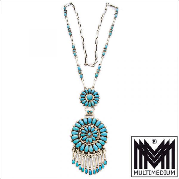 Zuni Lorraine Waatsa Türkis Silber Collier Halskette silver turquoise necklace