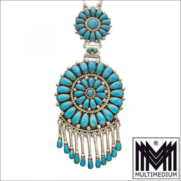 Zuni Lorraine Waatsa Türkis Silber Collier Halskette silver turquoise necklace