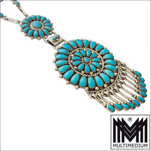 Zuni Lorraine Waatsa Türkis Silber Collier Halskette silver turquoise necklace