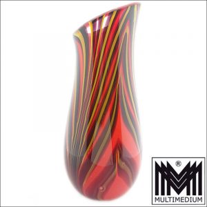 Große schwere XXL Murano Glas Vase Schwarz Rot Gelb gestreift large heavy glass