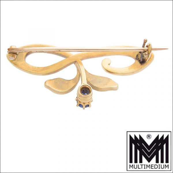 Jugendstil 585 Gold Saphir Brosche Diamanten art nouveau gold brooch