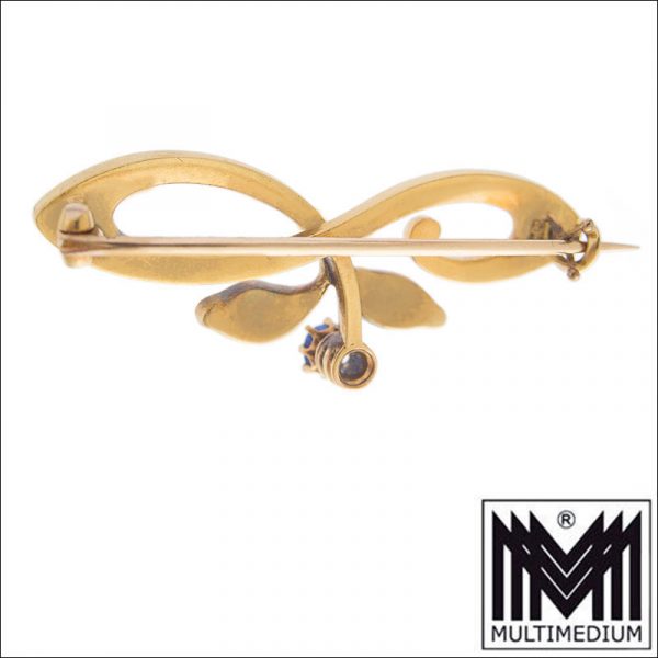 Jugendstil 585 Gold Saphir Brosche Diamanten art nouveau gold brooch – Bild 6