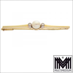 Jugendstil 585 Gold Brosche Diamanten Perle art nouveau brooch c.1910