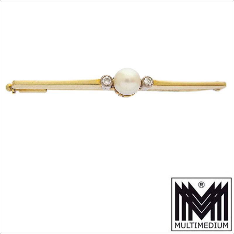 Jugendstil 585 Gold Brosche Diamanten Perle art nouveau brooch c.1910