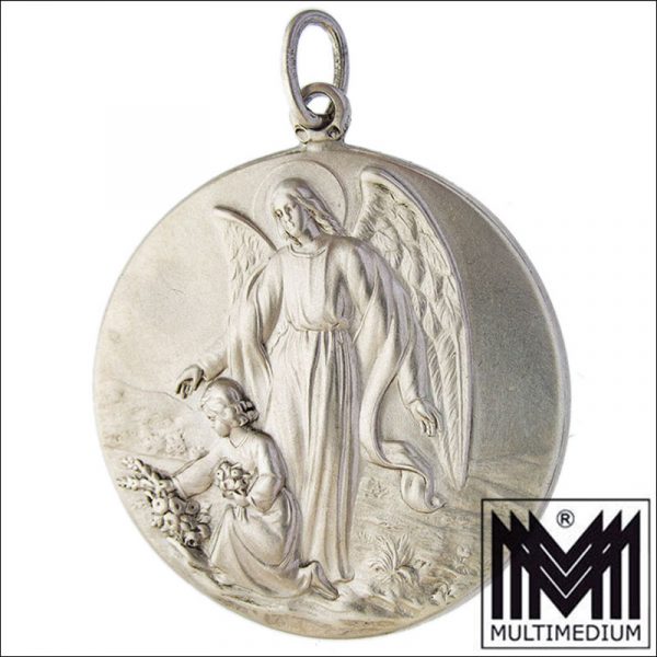 Großer Jugendstil Schutzengel Silber Anhänger large silver guardian angel pendant