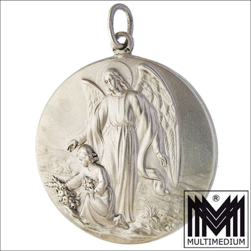 Großer Jugendstil Schutzengel Silber Anhänger large silver guardian angel pendant