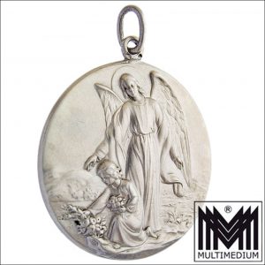 Großer Jugendstil Schutzengel Silber Anhänger large silver guardian angel pendant